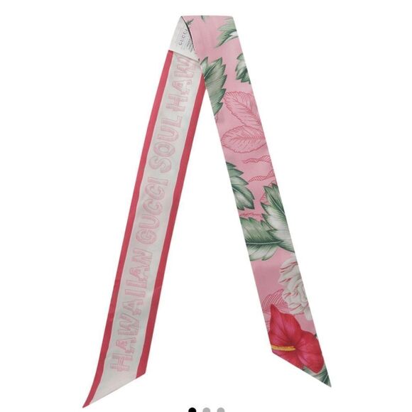 Gucci Floral Hawaiian print silk neck bow twilly Scarf pink - Picture 1 of 9